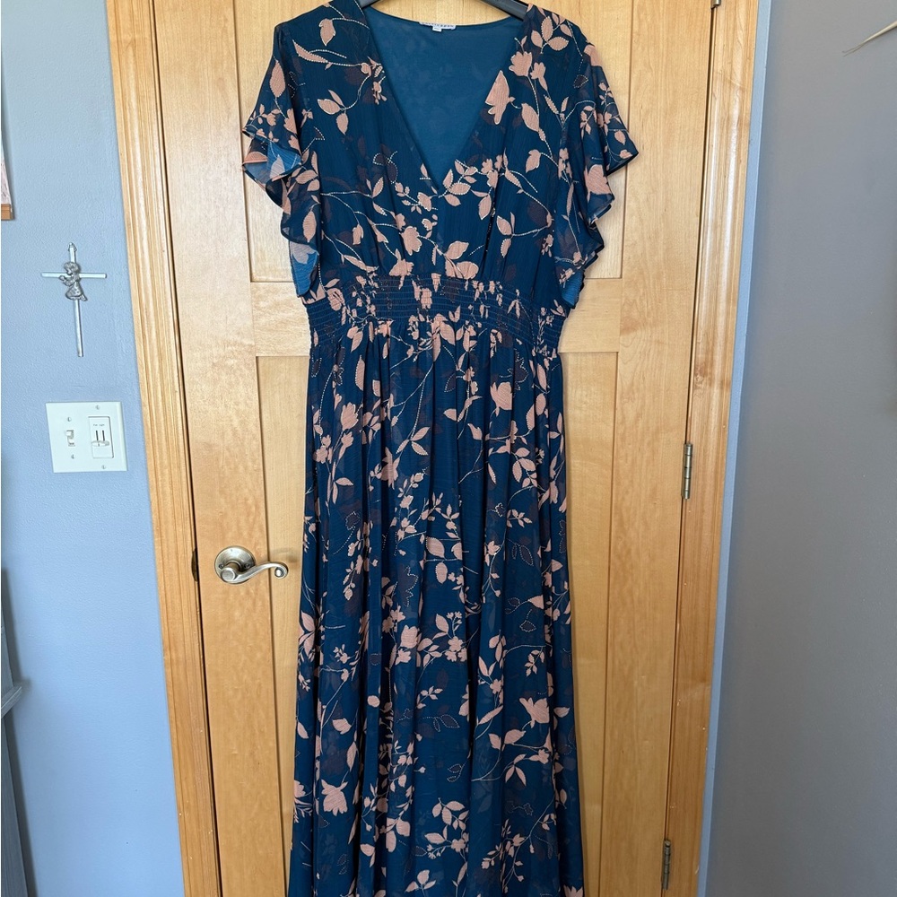 Baltic Born Navy Maxi Dress with Blush Floral Print